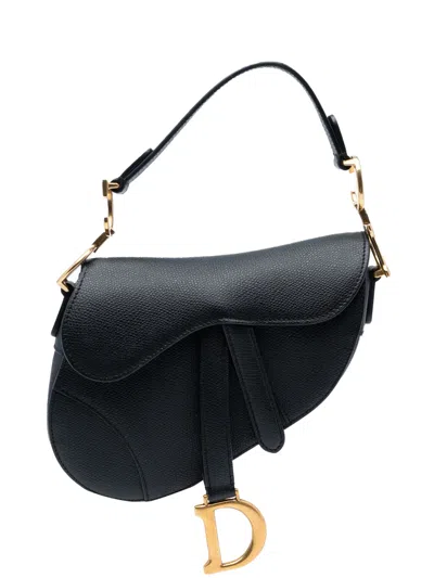 Pre-owned Dior 2019 Mini Grained Calfskin Saddle Bag Satchel In Black