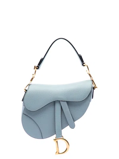 Pre-owned Dior 2019 Mini Grained Calfskin Saddle Bag Satchel In Blue