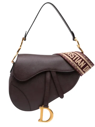 Pre-owned Dior 2019 Mini Grained Calfskin Saddle Bag Satchel In Brown