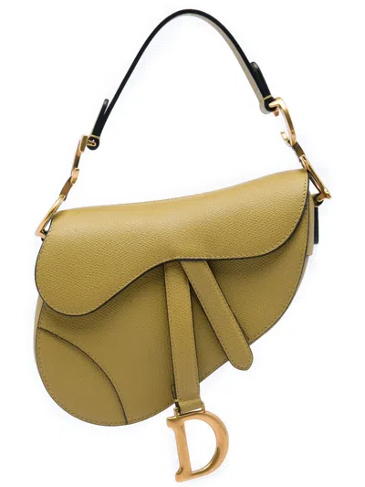 Pre-owned Dior 2019 Mini Grained Calfskin Saddle Bag Satchel In Green