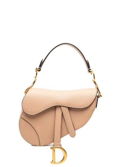 Pre-owned Dior 2019 Mini Grained Calfskin Saddle Bag Satchel In Neutral