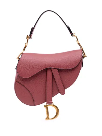 Pre-owned Dior 2019 Mini Grained Calfskin Saddle Bag Satchel In Red