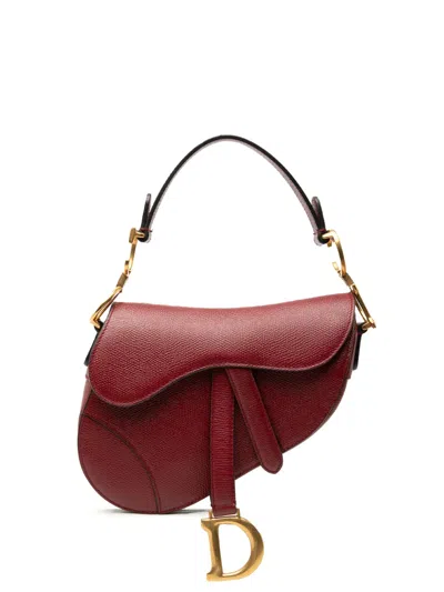 Pre-owned Dior 2019 Mini Grained Calfskin Saddle Bag Satchel In Red