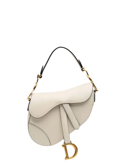 Pre-owned Dior 2019 Mini Grained Calfskin Saddle Bag Satchel In White