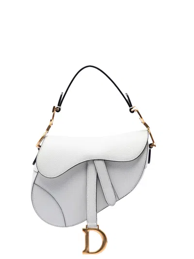 Pre-owned Dior 2019 Mini Grained Calfskin Saddle Bag Satchel In White