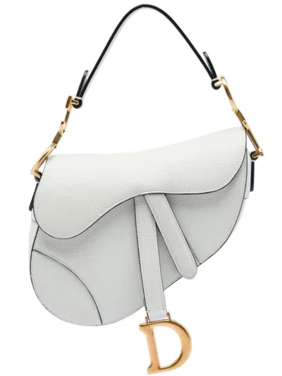 Pre-owned Dior 2019 Mini Grained Calfskin Saddle Bag Satchel In White