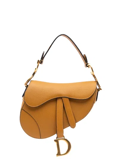 Pre-owned Dior 2019 Mini Grained Calfskin Saddle Satchel In Brown