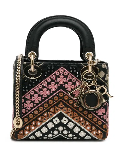 Pre-owned Dior 2019  Mini Lady  Embroidered Handbag In Black
