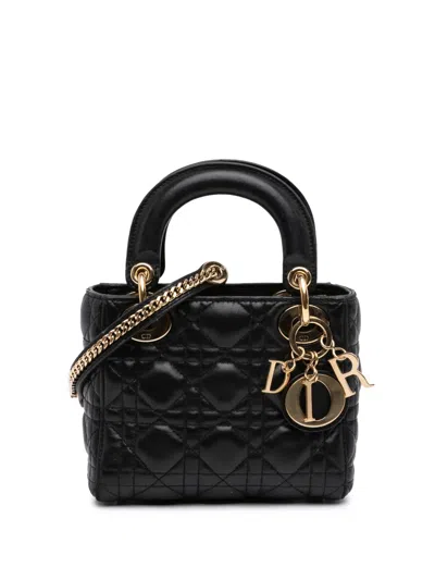 Pre-owned Dior 2019 Mini Lambskin Cannage Lady  Satchel In Black