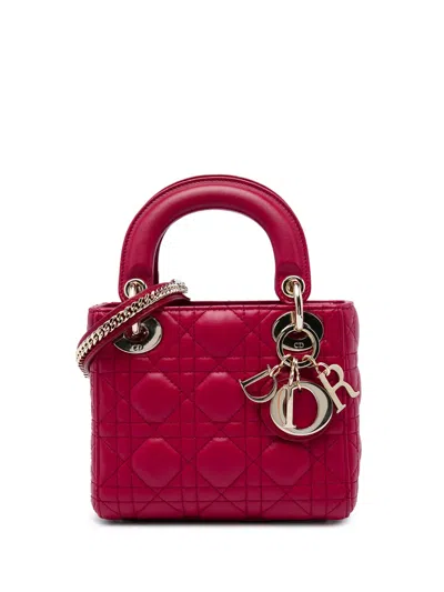 Pre-owned Dior 2019 Mini Lambskin Cannage Lady  Satchel In Pink