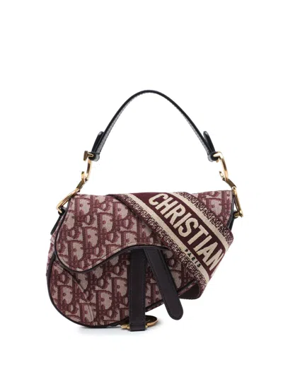 Pre-owned Dior 2019 Mini Oblique Canvas Saddle Bag Satchel In 红色