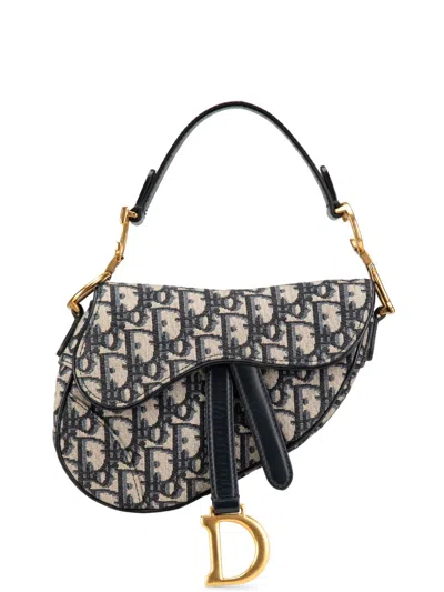 Pre-owned Dior 2019 Mini Oblique Canvas Saddle Bag Satchel In Blue