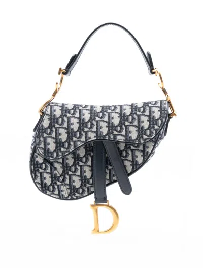 Pre-owned Dior 2019 Mini Oblique Canvas Saddle Bag Satchel In Blue