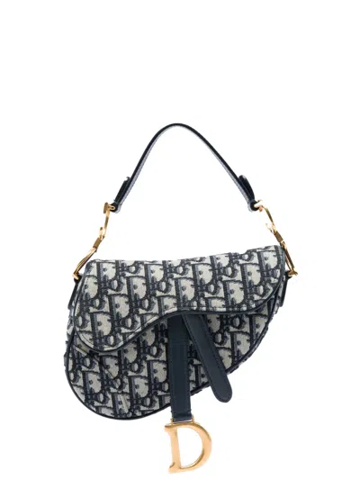 Pre-owned Dior 2019 Mini Oblique Canvas Saddle Bag Satchel In Blue