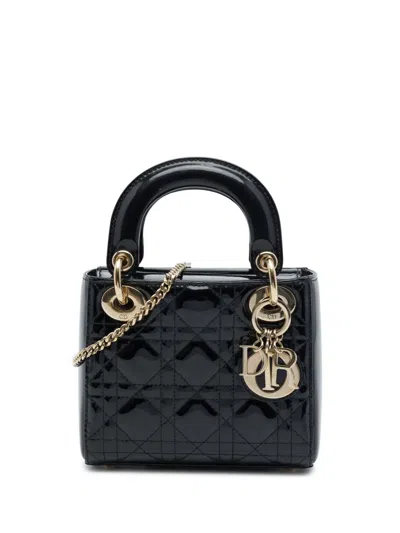 Pre-owned Dior 2019 Mini Patent Cannage Lady  Satchel In Black