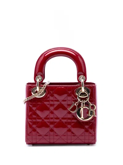 Pre-owned Dior 2019 Mini Patent Cannage Lady  Satchel In Red