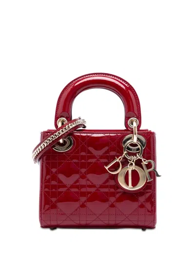 Pre-owned Dior 2019 Mini Patent Cannage Lady  Satchel In Red
