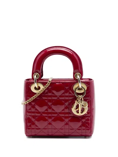 Pre-owned Dior 2019 Mini Patent Cannage Lady  Satchel In Red