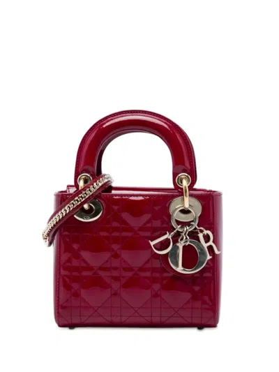 Pre-owned Dior 2019 Mini Patent Cannage Lady  Satchel In Red