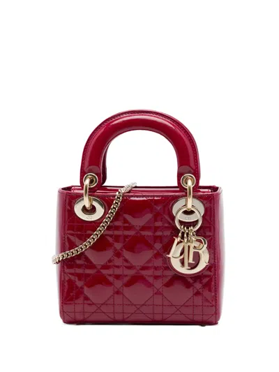 Pre-owned Dior 2019 Mini Patent Cannage Lady  Satchel In Red