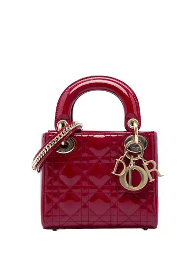 Pre-owned Dior 2019 Mini Patent Cannage Lady  Satchel In Red