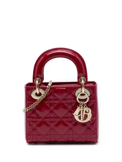 Pre-owned Dior 2019 Mini Patent Cannage Lady  Satchel In Red