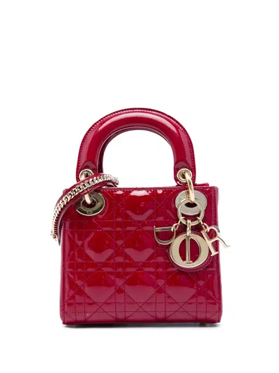 Pre-owned Dior 2019 Mini Patent Cannage Lady  Satchel In Red
