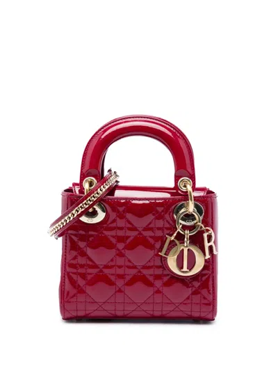 Pre-owned Dior 2019 Mini Patent Cannage Lady  Satchel In Red