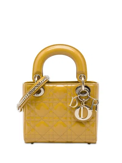 Pre-owned Dior 2019 Mini Patent Cannage Lady  Satchel In Yellow