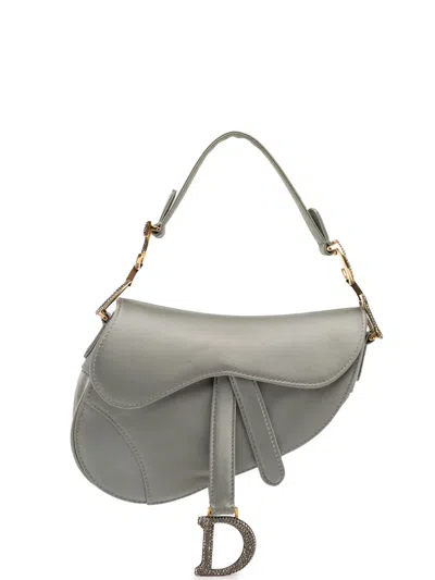 Pre-owned Dior 2019 Mini Satin Crystal Embellished Saddle Bag Handbag In Gray