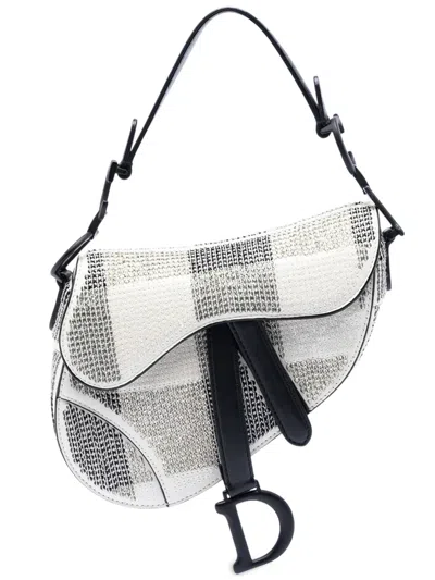 Pre-owned Dior 2019 Mini Sequin And Beads Embellished Calfskin Saddle Bag Handbag In White