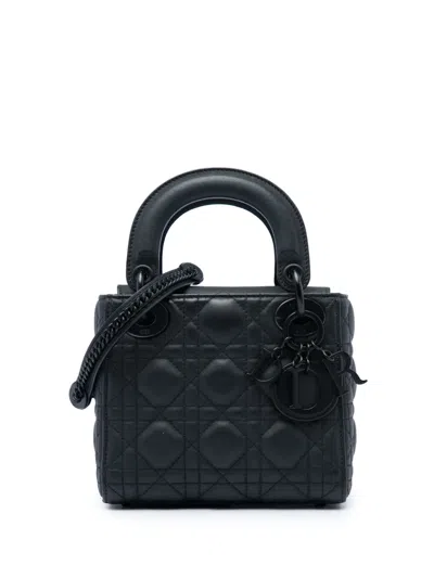 Pre-owned Dior 2019 Mini Ultra Matte Calfskin Cannage Lady  Satchel In Black