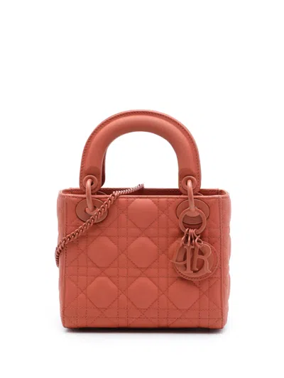 Pre-owned Dior 2019 Mini Ultra Matte Calfskin Cannage Lady  Satchel In Orange