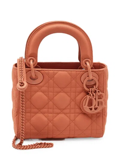 Pre-owned Dior 2019 Mini Ultra Matte Cannage Lady  Tote Bag In Orange