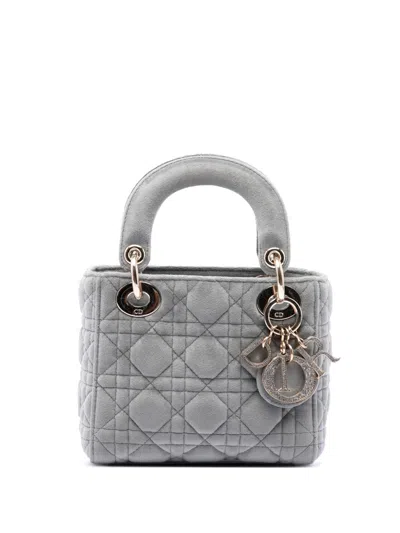 Pre-owned Dior 2019 Mini Velvet Cannage Lady  Satchel In 灰色