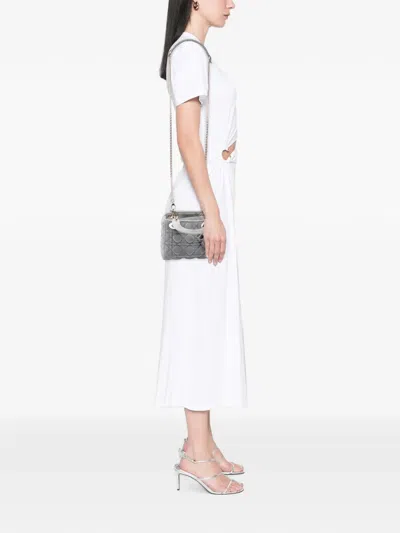 Pre-owned Dior 2019 Mini Velvet Cannage Lady  Satchel In Grey