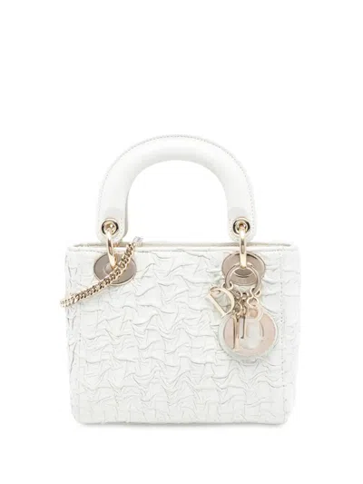 Pre-owned Dior 2019 Mini Wavy Crinkled Lambskin Lady  Satchel In White