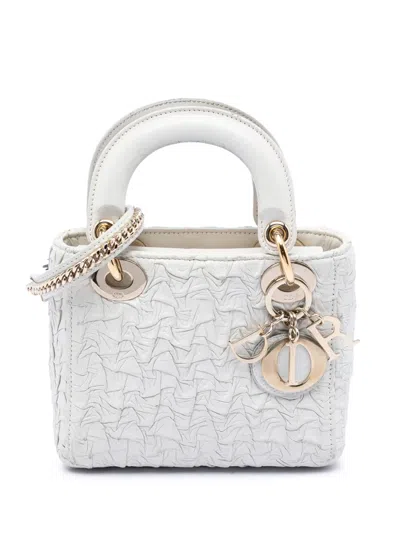 Pre-owned Dior 2019 Mini Wavy Crinkled Lambskin Lady  Satchel In White