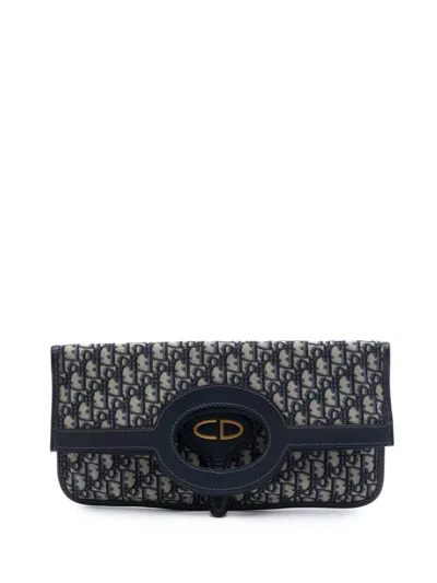 Pre-owned Dior 2019 Oblique Canvas Fold Over Clutch Bag In Blue