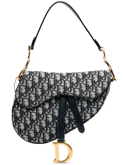 Pre-owned Dior 2019 Oblique Canvas Saddle Bag Shoulder Bag In Blue