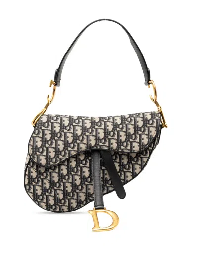 Pre-owned Dior 2019 Oblique Canvas Saddle Bag Shoulder Bag In Blue