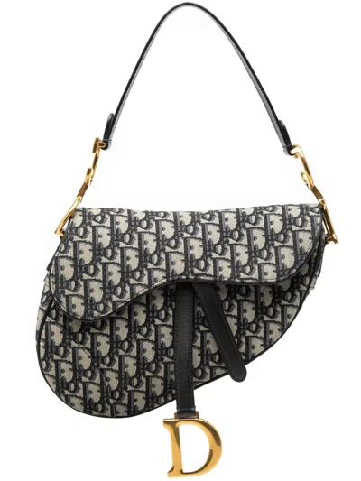 Pre-owned Dior 2019 Oblique Canvas Saddle Bag Shoulder Bag In Blue