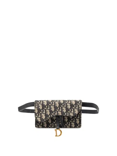 Pre-owned Dior 2019 Oblique Canvas Saddle Belt Bag In Blue