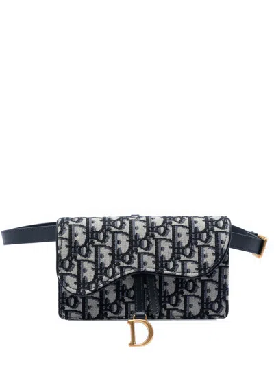 Pre-owned Dior 2019 Oblique Canvas Saddle Belt Bag In Blue