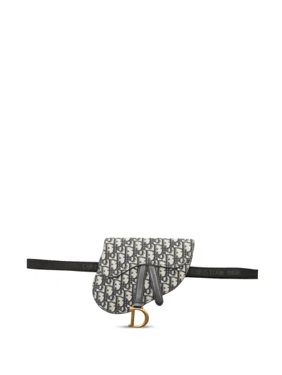 Pre-owned Dior 2019 Oblique Canvas Saddle Belt Bag In Blue