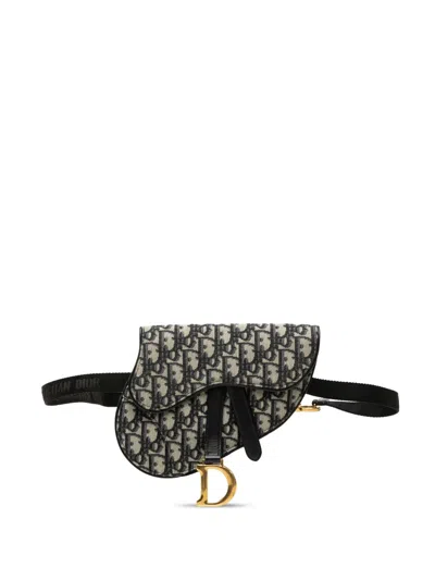 Pre-owned Dior 2019 Oblique Canvas Saddle Belt Bag In Blue