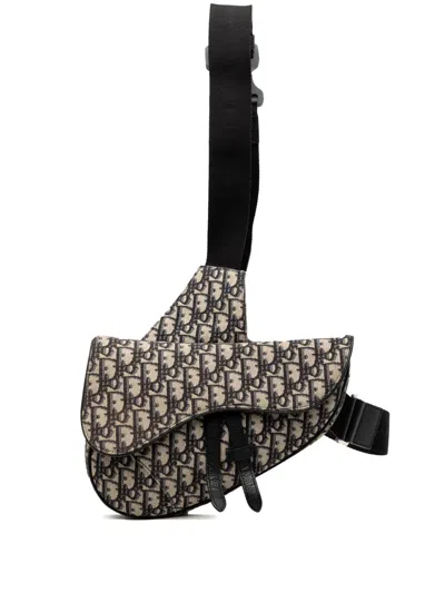 Pre-owned Dior 2019 Oblique Canvas Saddle Crossbody Bag In Blue