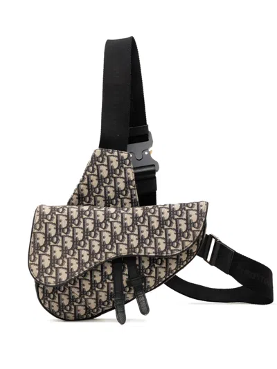 Pre-owned Dior 2019 Oblique Canvas Saddle Crossbody Bag In Blue