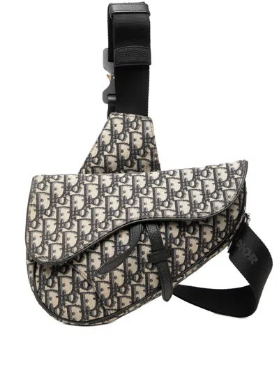 Pre-owned Dior 2019 Oblique Canvas Saddle Crossbody Bag In Blue