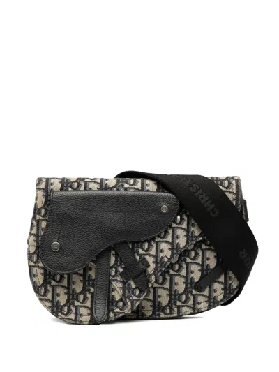 Pre-owned Dior 2019 Oblique Canvas Saddle Messenger Bag Crossbody Bag In Blue